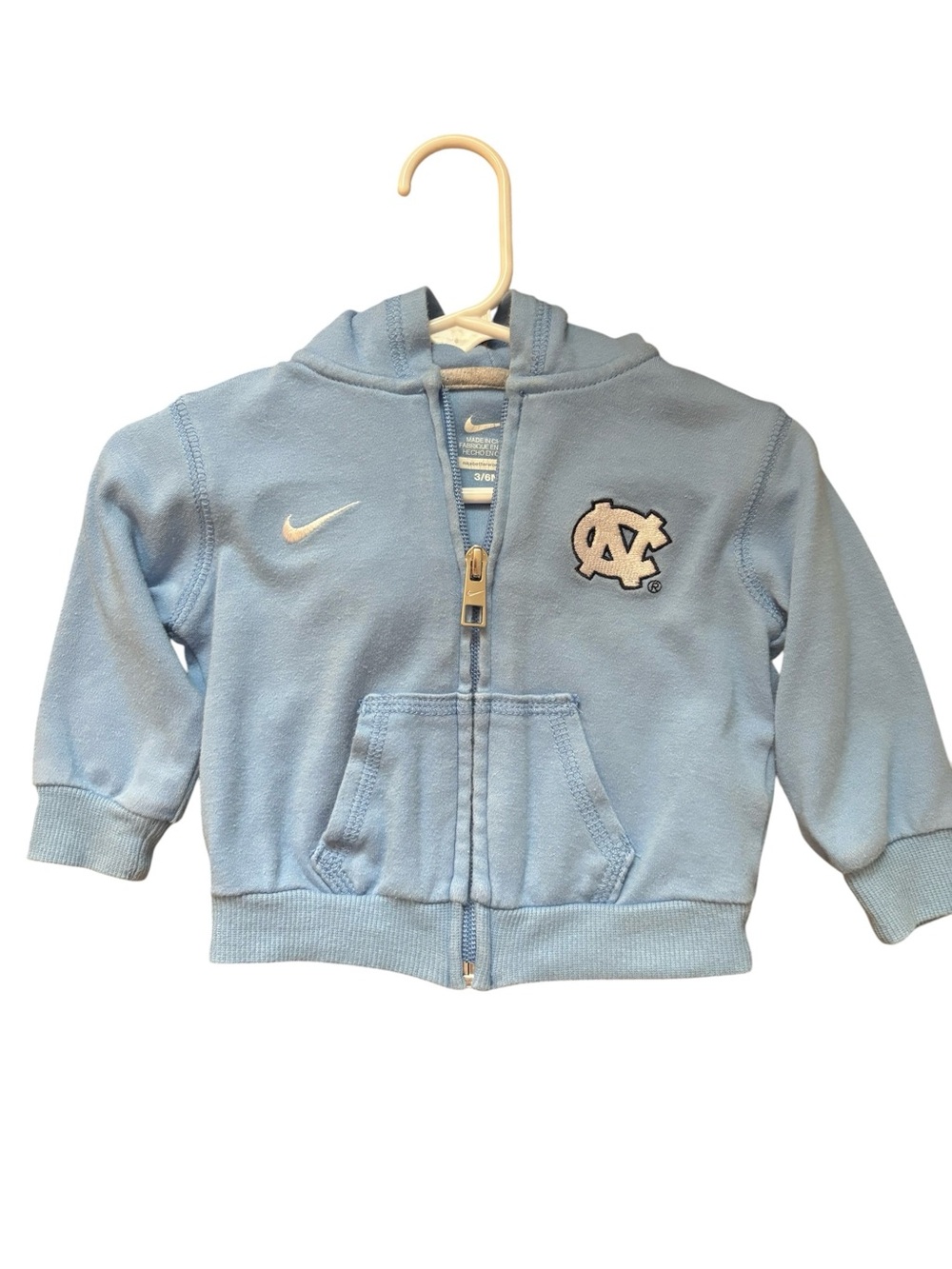 Nike Kids Light Blue UNC Hooded Zip Sweatshirt 3/6 Months